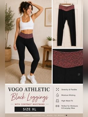 Vogo Athletic Black Leggings Workout Pants Size XL